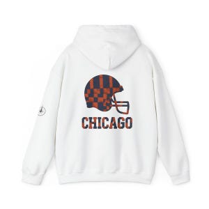 Chicago Patchwork Helmet Game Day Hoodie, Unisex Football Sweatshirt, Cozy Fall Pullover image 5