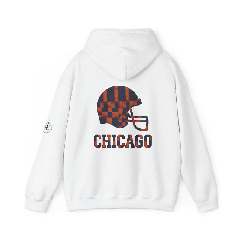 Chicago Patchwork Helmet Game Day Hoodie, Unisex Football Sweatshirt, Cozy Fall Pullover image 5