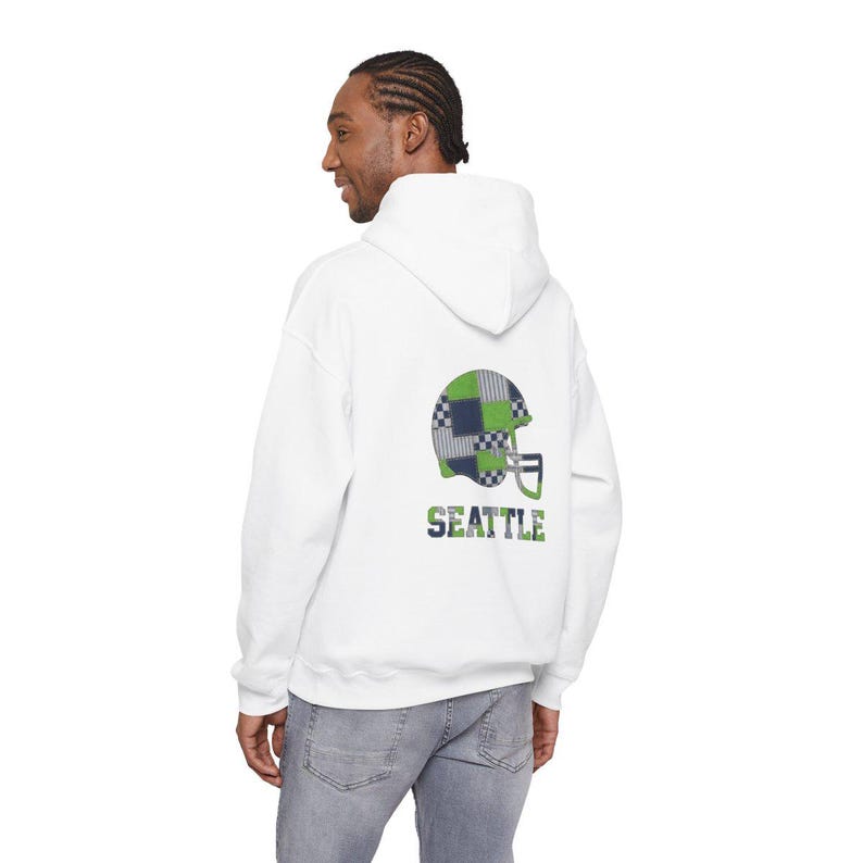 Seattle Football Patchwork-Helm-Kapuzenpullover, Spieltags-Hoodie, Fan-Pullover-Geschenk Bild 6