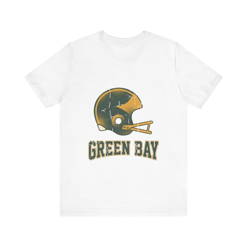 T-shirt de football américain vintage Green Bay avec casque universitaire, style rétro, vêtement unisexe pour supporters, cadeau sportif image 1