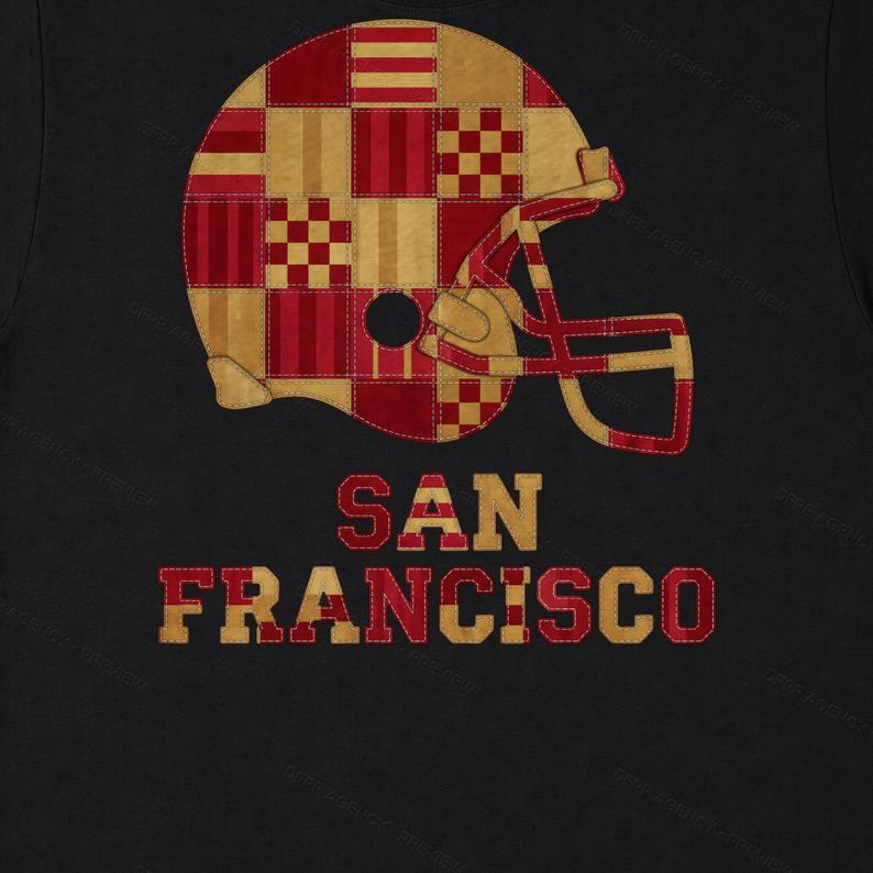 San Francisco Game Day T-Shirt, Patchwork Helmet Football Fan Tee, Vintage Style Sports Shirt image 8