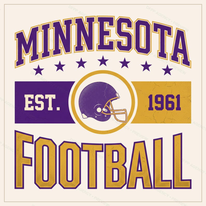 Minnesota Vintage Crest Football PNG, Retro Varsity Sublimatieontwerp, Digitale Download afbeelding 1