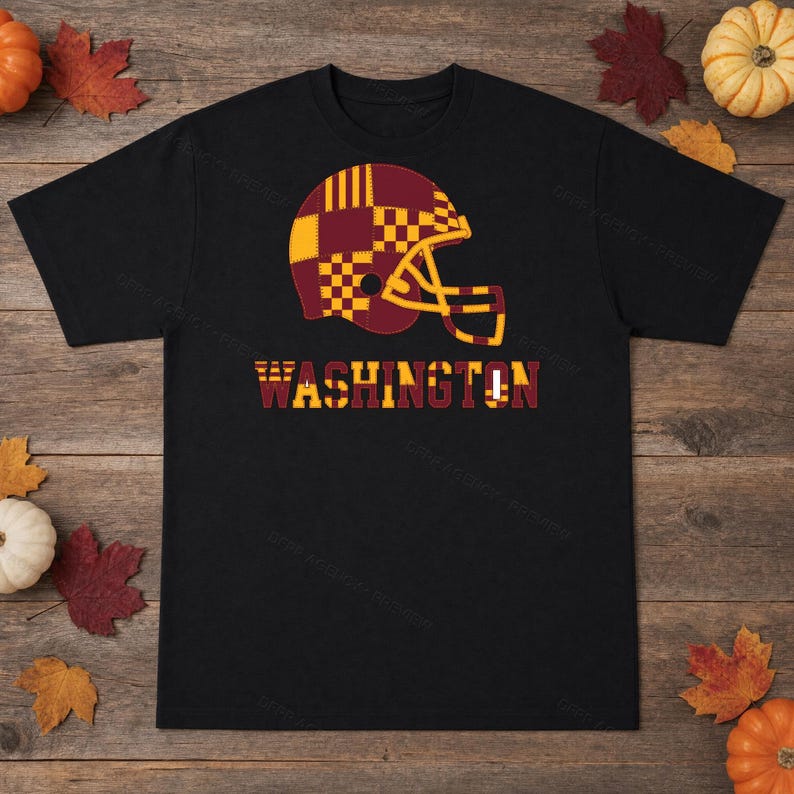 Washington Game Day T-shirt, patchwork helm voetbalfan T-shirt, vintage stijl sportshirt afbeelding 5