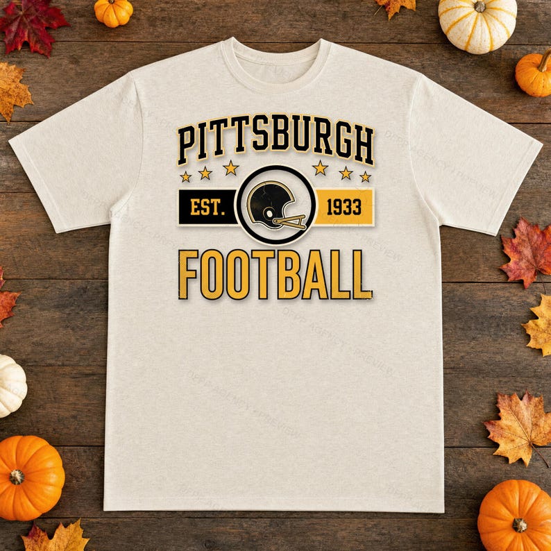 Pittsburgh Vintage Crest Football PNG, design retrò per sublimazione in stile universitario, download digitale immagine 2