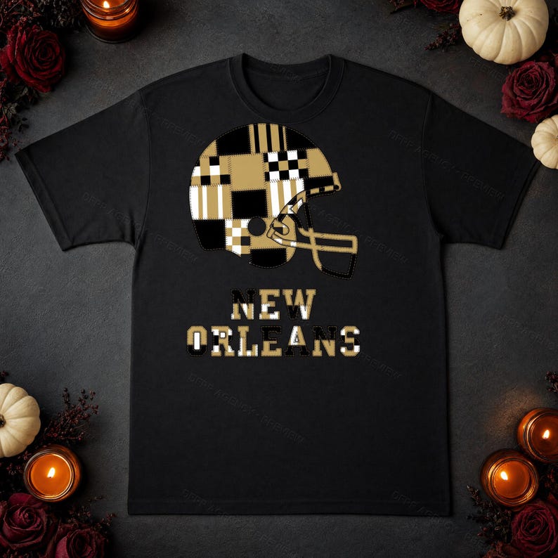New Orleans Saints Game Day T-Shirt, Patchwork Helmet Football Fan Tee, Vintage Style Sports Shirt image 7