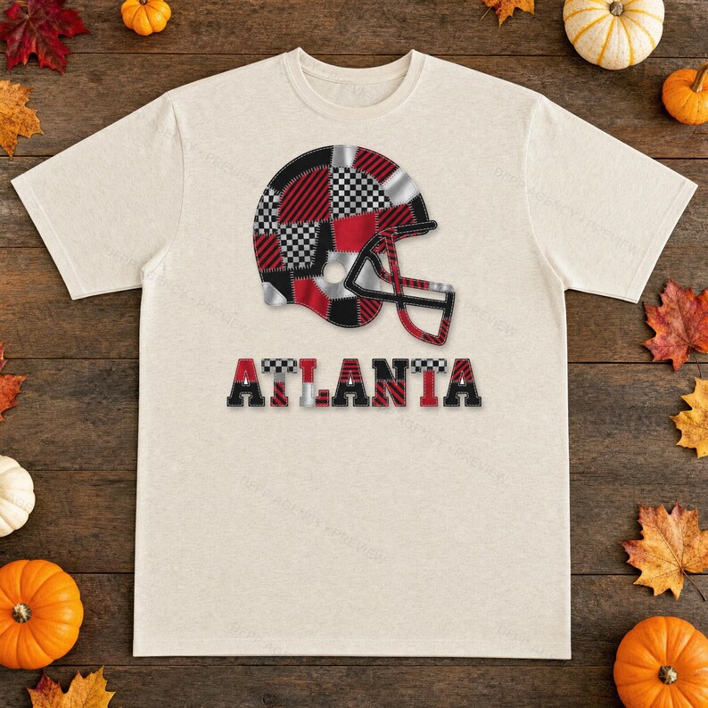 Atlanta Game Day T-Shirt, Patchwork Helmet Football Fan Tee, Vintage Style Sports Shirt image 4