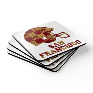 San Francisco Football Helmet Cork Coaster, Fan Drink Coaster, Home Bar Decor, Sports Gift image 5