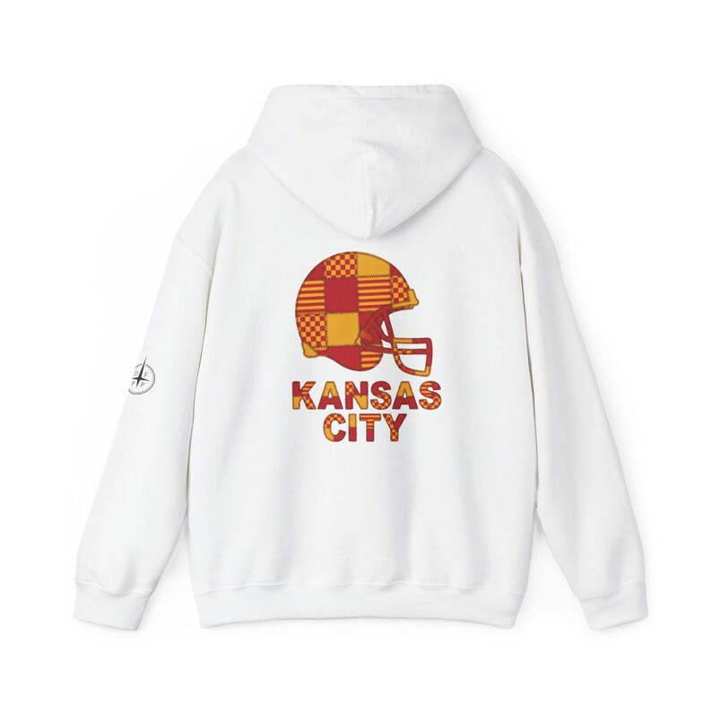 Kansas City Chiefs Patchwork-Helm-Hoodie, Retro-Football-Sweatshirt, Spieltagspullover, Fan-Hoodie Bild 5
