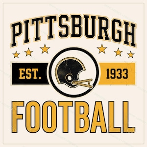 Pittsburgh Vintage Crest Football PNG, design retrò per sublimazione in stile universitario, download digitale immagine 1