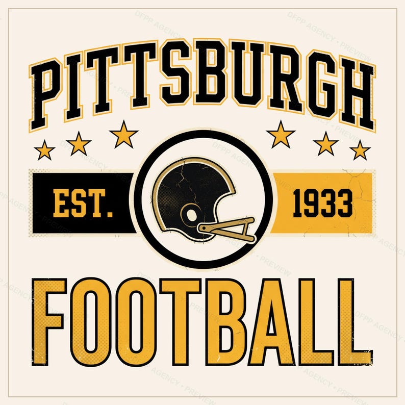 Pittsburgh Vintage Crest Football PNG, design retrò per sublimazione in stile universitario, download digitale immagine 1