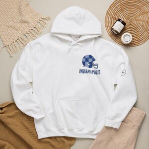 Indianapolis Colts Football Patchwork-Helm-Kapuzenpullover, Spieltags-Hoodie, Fan-Pullover-Geschenk Bild 1