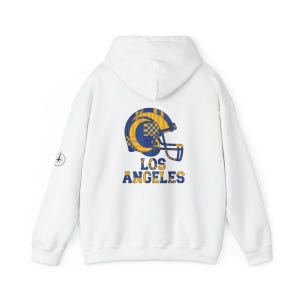 Los Angeles Blue & Gold Football Patchwork Helmet Hooded Sweatshirt, Game Day Hoodie, Fan Pullover Gift image 5