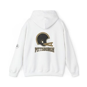 Sudadera con capucha estilo universitario vintage de Pittsburgh para el día del partido, sudadera de fútbol unisex, jersey cómodo para otoño. imagen 5