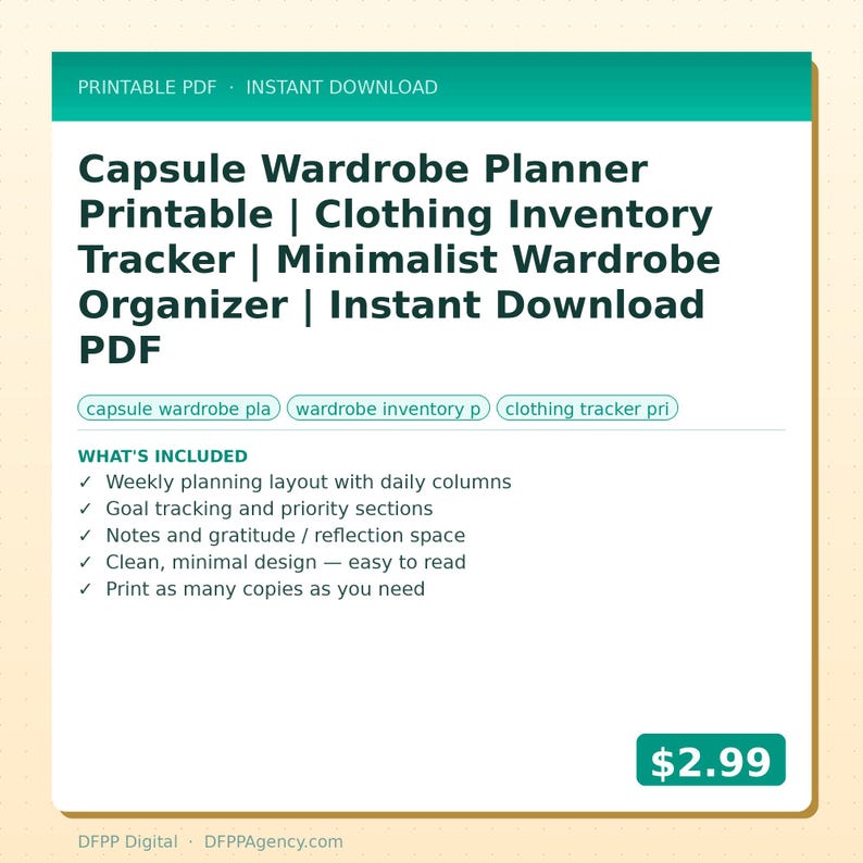 Capsule Wardrobe Planner Printable | Clothing Inventory Tracker | Minimalist Wardrobe Organizer ...