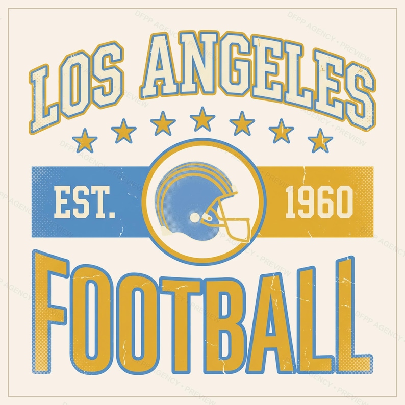 Herb drużyny LA Chargers Vintage Football PNG, projekt sublimacji w stylu retro Varsity, pobieranie cyfrowe zdjęcie 1