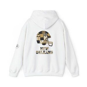 New Orleans Saints Football Patchwork Helmet Hooded Sweatshirt, Game Day Hoodie, Fan Pullover Cadeau afbeelding 5