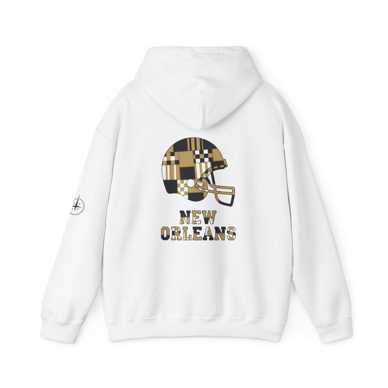 New Orleans Saints Football Patchwork Helmet Hooded Sweatshirt, Game Day Hoodie, Fan Pullover Cadeau afbeelding 5