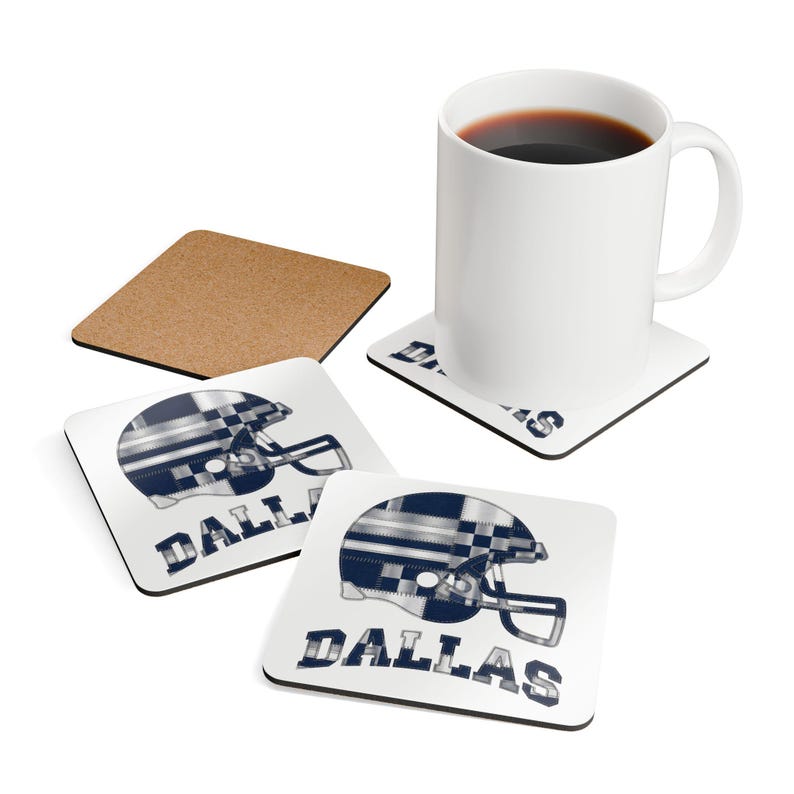Dallas Football Helmet Coaster, Cork Drink Coaster, Man Cave Decor, Fan Gift image 4
