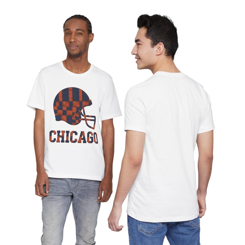 Chicago Bears Game Day T-Shirt, Patchwork Helmet Football Fan Tee, Vintage Style Sports Shirt image 8