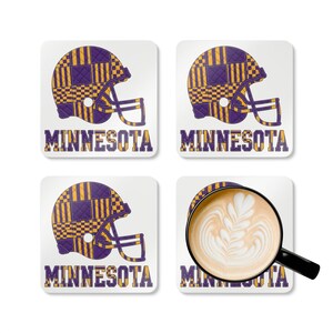Minnesota Football Helmet Coaster, Cork Drink Coaster, Man Cave Decor, Fan Gift image 3