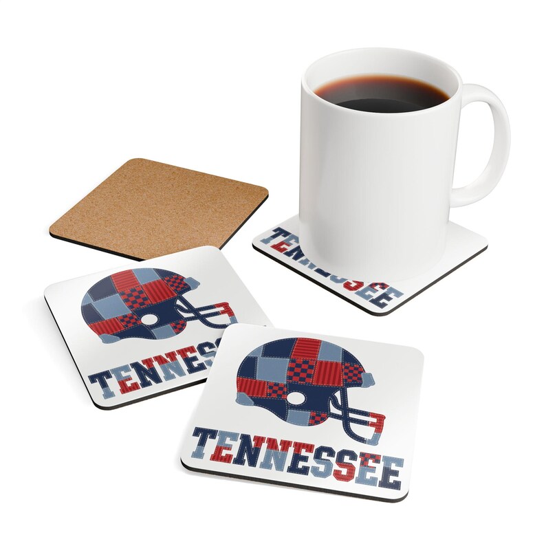 Tennessee Titans Patchwork Football Helmet Coaster, Cork Drink Coaster, Man Cave Decor, Fan Gift image 4