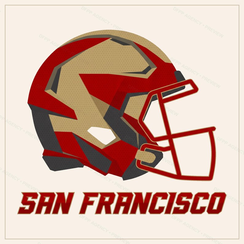 San Francisco Football Sublimation Bundle, 8 PNG Helmet Designs, Game Day Shirt Clipart, Digital Download image 8