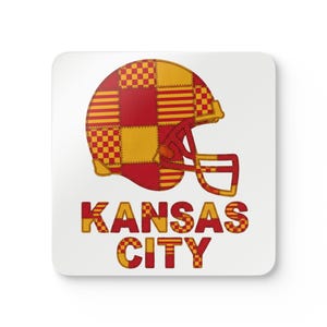 Kansas City Footballhelm-Untersetzer aus Kork, Fan-Getränkeuntersetzer, Dekoration für die Hausbar, Sportgeschenk Bild 1
