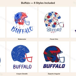 Buffalo Football Sublimation Bundle, 8 PNG Helmet Designs, Game Day Shirt Clipart, Digital Download image 1