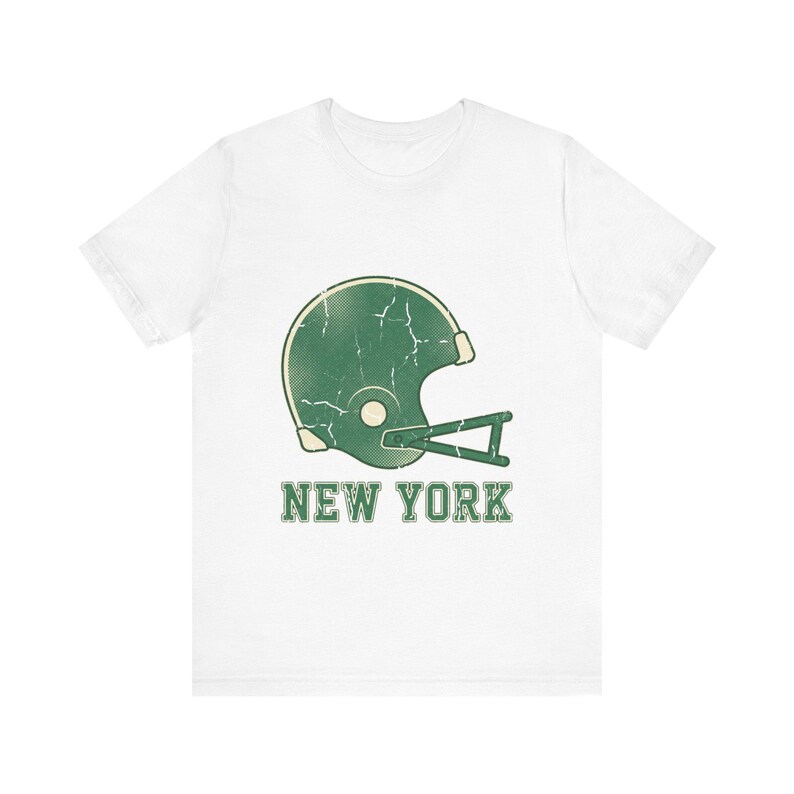 ニューヨーク・グリーン＆ホワイト・ゲームデーTシャツ、ヴィンテージ・バーシティヘルメット・フットボールファンTシャツ、ヴィンテージスタイルのスポーツシャツ 画像 1