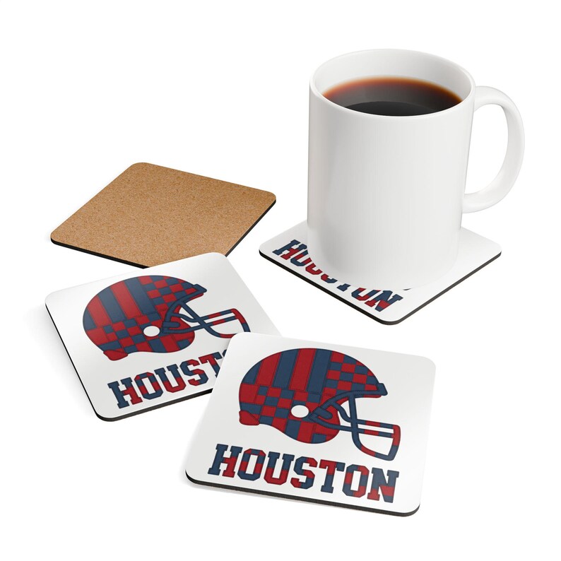 Houston Football Helmet Drink Coaster, Game Day Cork Coaster, Fan Home Decor image 4