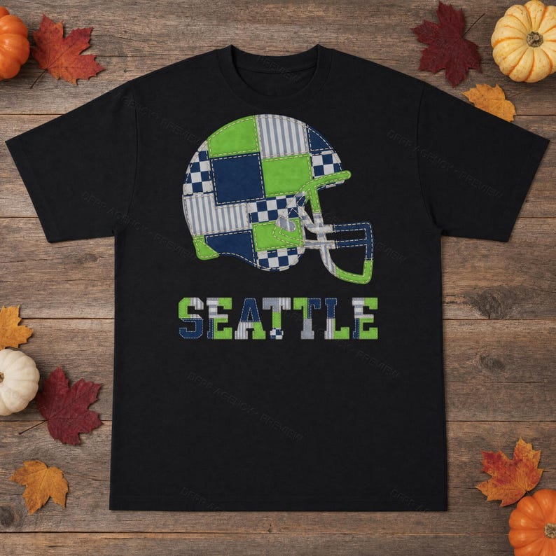 Seattle Patchwork Helmet PNG, Football Fan Sublimation, Shirt Clipart, Digital Download image 3