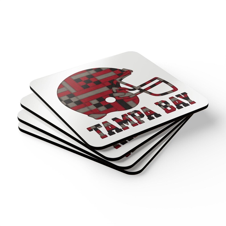 Tampa Bay Patchwork Football Helmet Cork Coaster, Fan Drink Coaster, Home Bar Decor, Sports Gift image 5