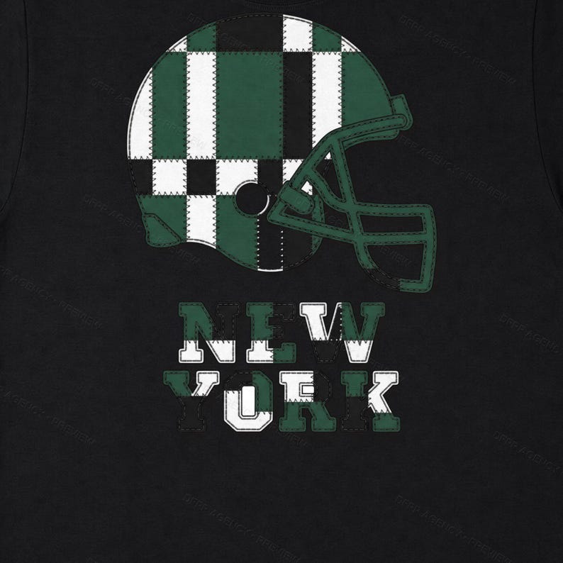 New York Green & White Patchwork Helmet PNG, Football Fan Sublimation, Shirt Clipart, Digital Download image 6
