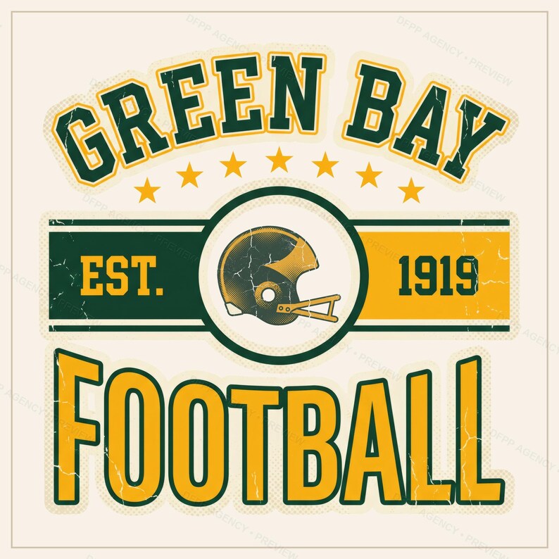 Green Bay Vintage Crest Football PNG, Retro Varsity Sublimation Design, Digital Download image 1