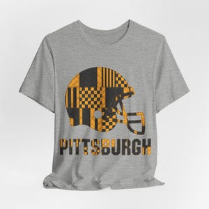Pittsburgh Steelers Game Day T-Shirt, Patchwork Helmet Football Fan Tee, Vintage Style Sports Shirt image 5