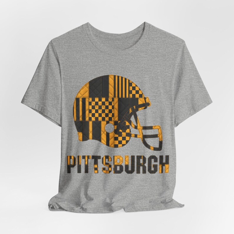 Pittsburgh Steelers Game Day T-Shirt, Patchwork Helmet Football Fan Tee, Vintage Style Sports Shirt image 5