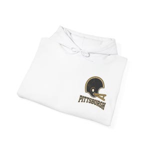 Sudadera con capucha estilo universitario vintage de Pittsburgh para el día del partido, sudadera de fútbol unisex, jersey cómodo para otoño. imagen 8