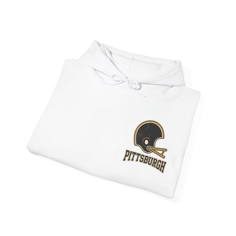 Sudadera con capucha estilo universitario vintage de Pittsburgh para el día del partido, sudadera de fútbol unisex, jersey cómodo para otoño. imagen 8