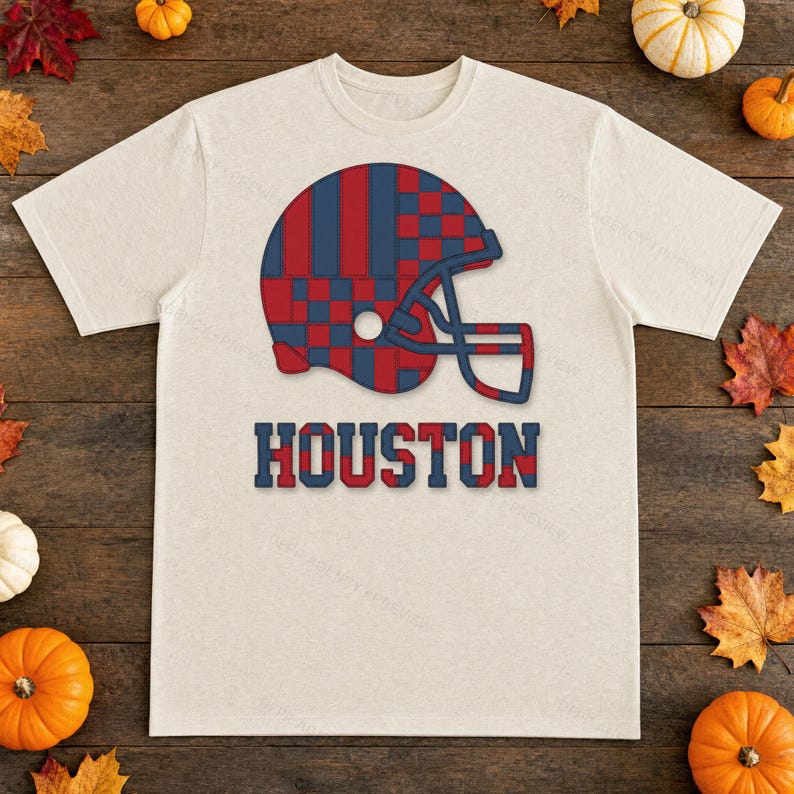 Houston Patchwork Helmet PNG, Retro Sublimation File, Fan Shirt Clipart, Instant Download image 8