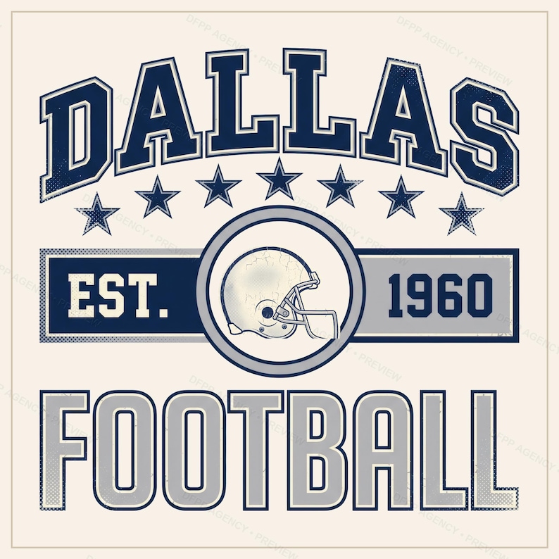 Escudo de fútbol americano vintage de Dallas PNG, diseño retro universitario para sublimación, descarga digital imagen 1