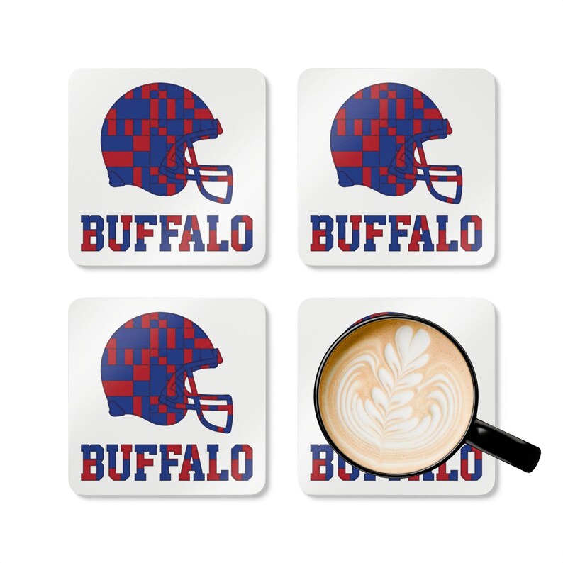 Buffalo Bills Football Helmet Coaster, Cork Drink Coaster, Man Cave Decor, Fan Gift image 3