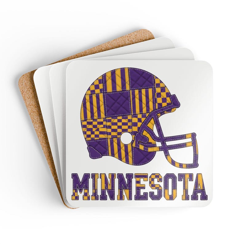 Minnesota Football Helmet Coaster, Cork Drink Coaster, Man Cave Decor, Fan Gift image 2