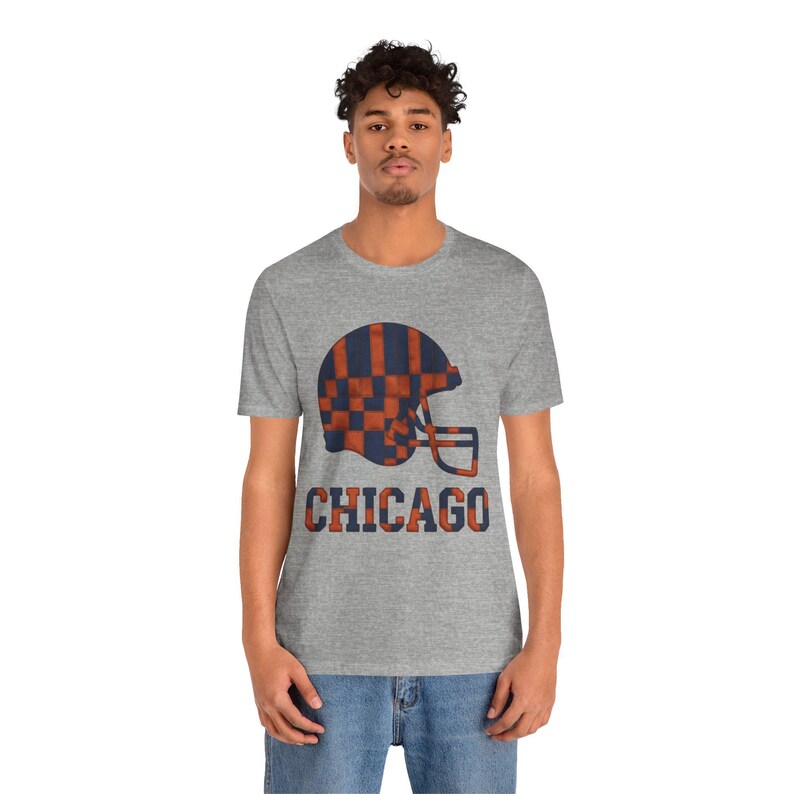 Chicago Bears Game Day T-Shirt, Patchwork Helmet Football Fan Tee, Vintage Style Sports Shirt image 7