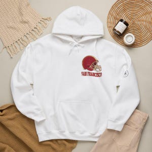 Sudadera con capucha estilo casco universitario vintage de San Francisco, sudadera retro de fútbol americano, sudadera para el día del partido, sudadera con capucha para aficionados imagen 1