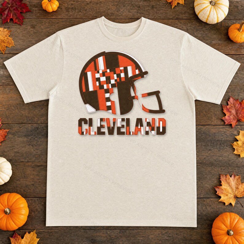 Cleveland Browns Patchwork Helmet Football Shirt, Retro Game Day Tee, Unisex Fan Apparel, Sports Gift image 4