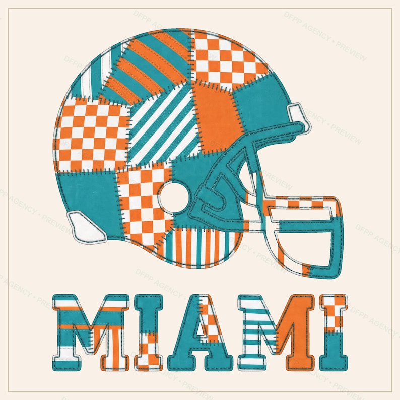 Casco de Miami Patchwork PNG, Sublimación para aficionados al fútbol, ​​Imágenes prediseñadas para camisetas, Descarga digital imagen 1
