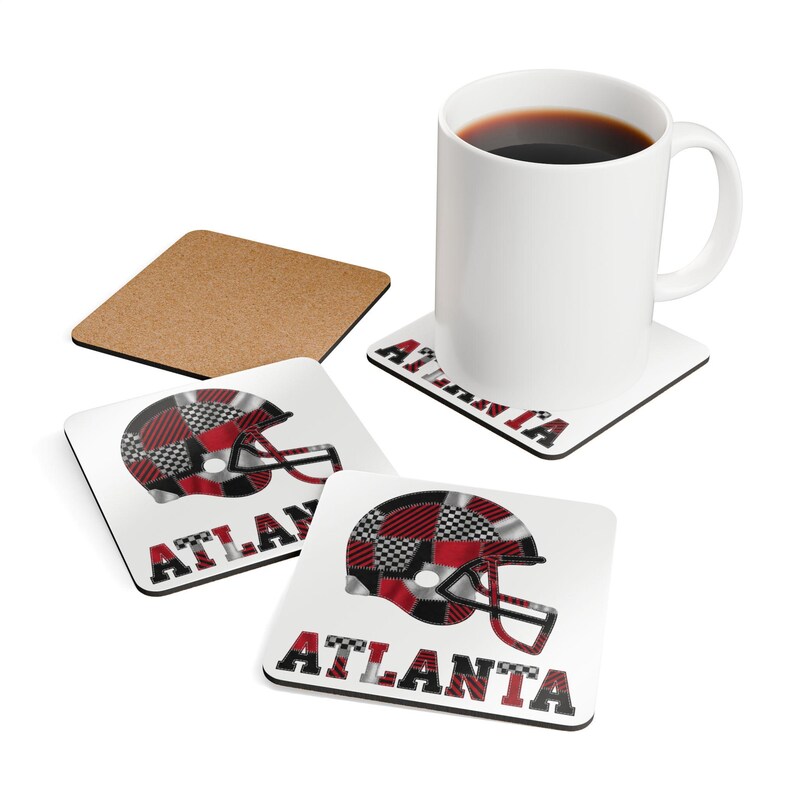 Posavasos de corcho con forma de casco de los Atlanta Falcons, posavasos para aficionados, decoración para bar en casa, regalo deportivo. imagen 4