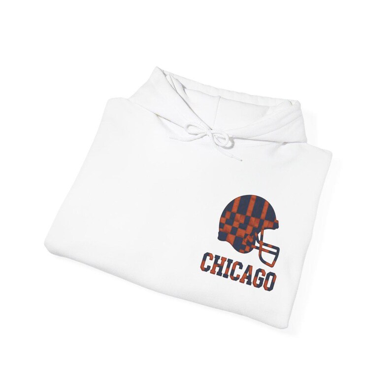 Chicago Patchwork Helmet Game Day Hoodie, Unisex Football Sweatshirt, Cozy Fall Pullover image 8