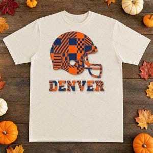 Denver Game Day T-Shirt, Patchwork Helmet Football Fan Tee, Vintage Style Sports Shirt image 4