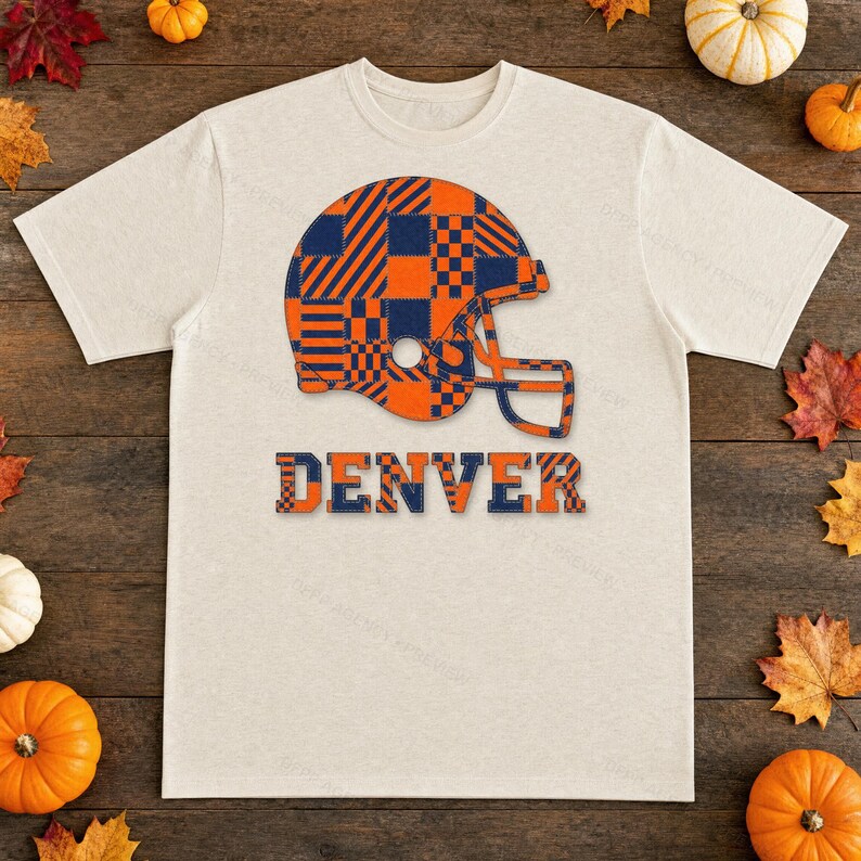 Denver Game Day T-Shirt, Patchwork Helmet Football Fan Tee, Vintage Style Sports Shirt image 4